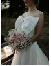Strapless Ivory Satin Tulle Slit Wedding Dress With Big Bow